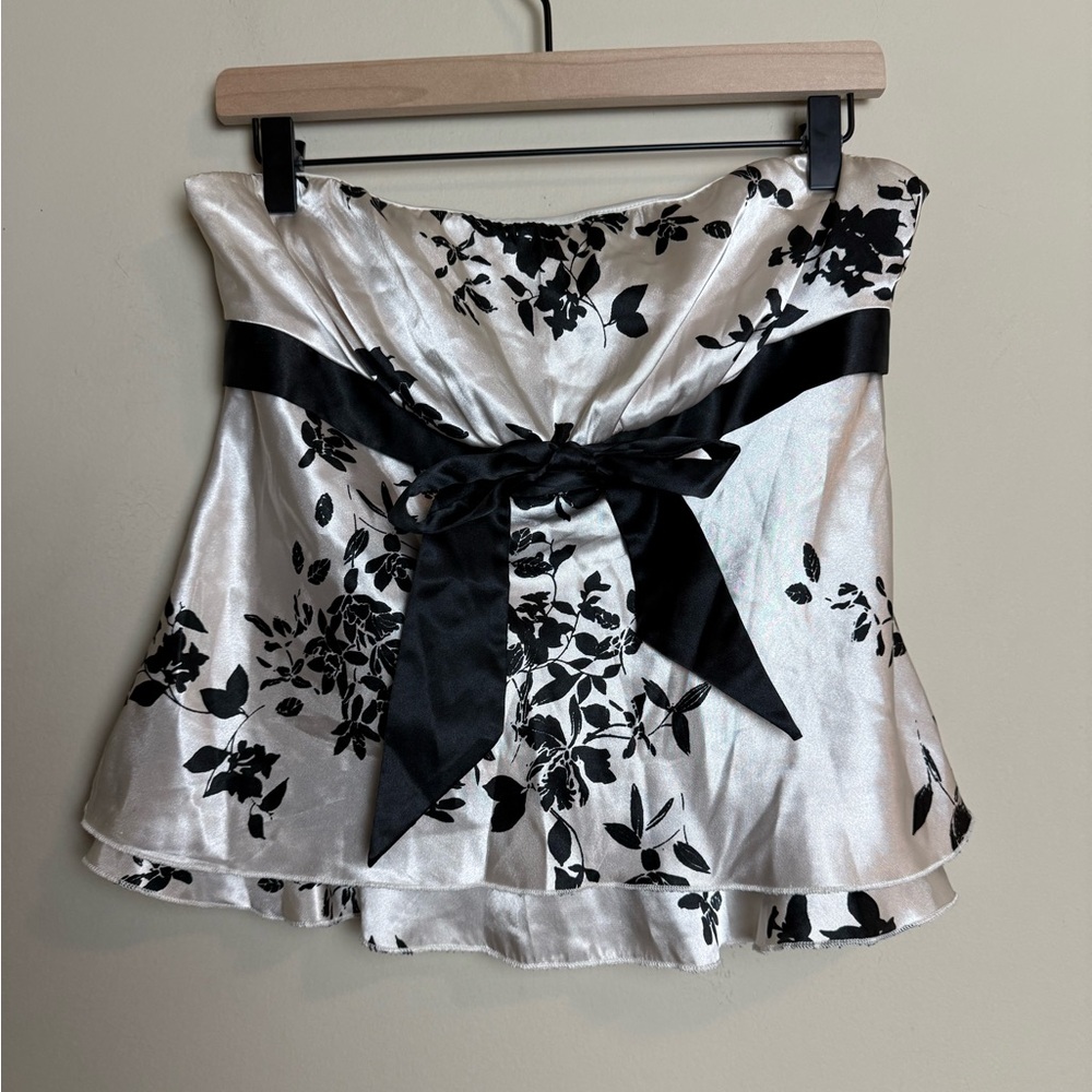 Vintage Emergency Exit Y2K Satin Floral Ruffle Strapless Ribbon Top Night Out